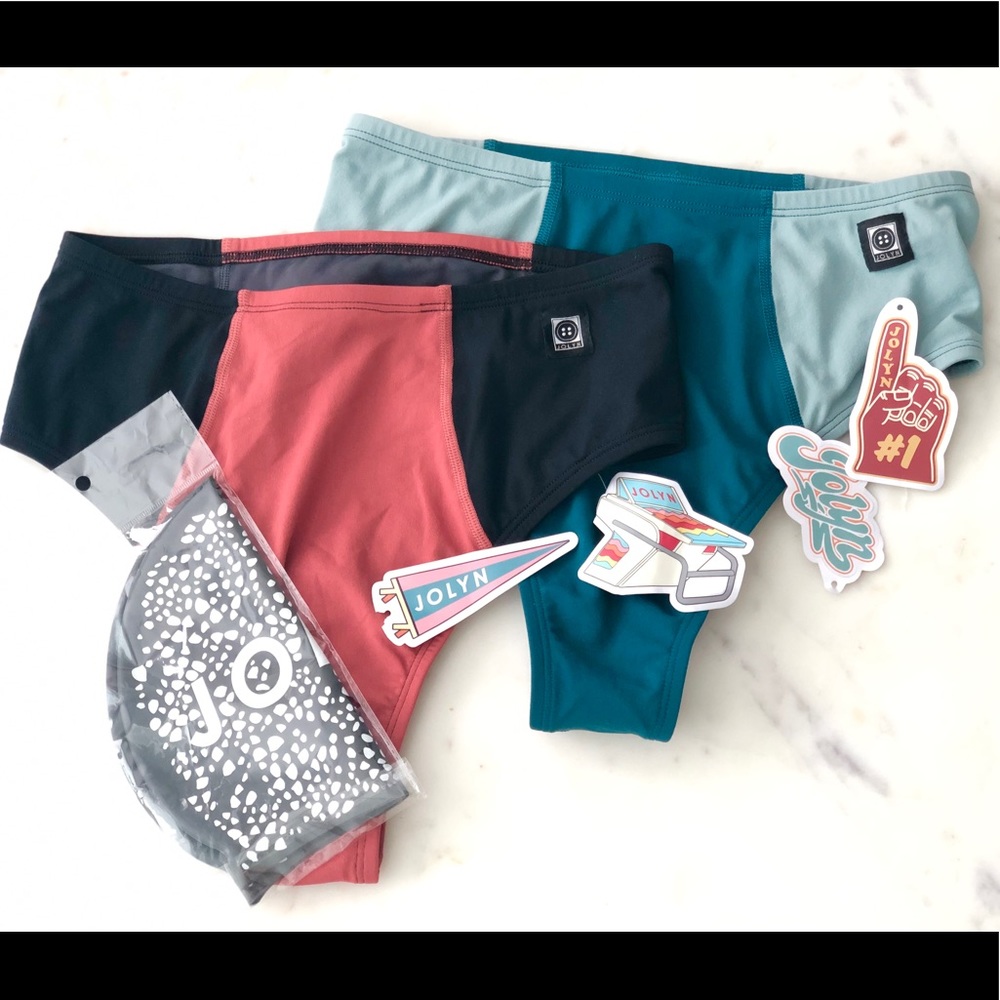 JOLYN Swim AVERY NATIA Bottoms High-Waisted (two) MED & ROCKY Head Cap